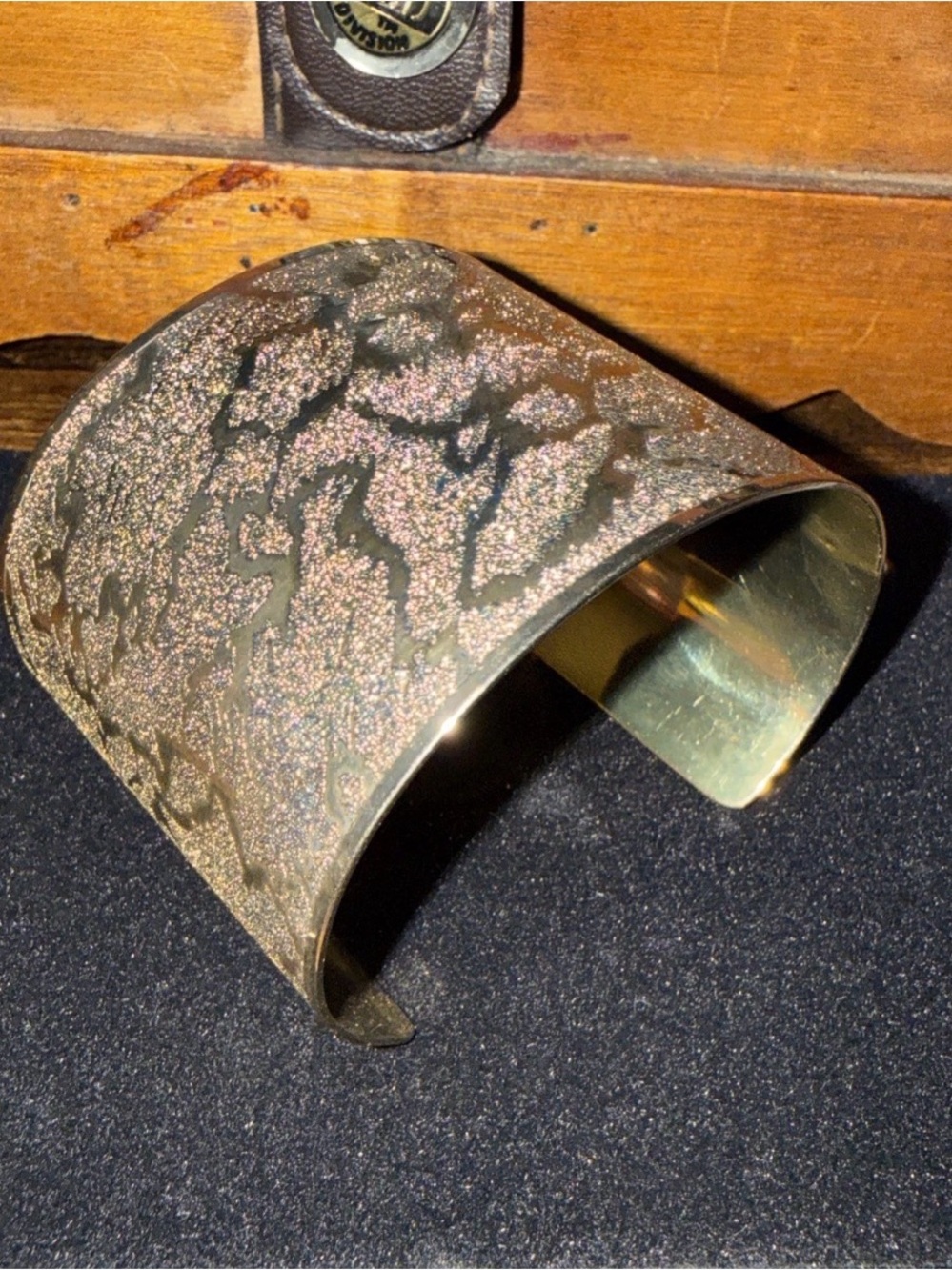 Vintage Francesca Visconti Gold Tone Textured Runway Couture Cuff Bracelet EUC